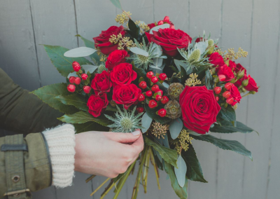 Rustic Reds | Festive Flowers | Sorrel and Sage Florist | Parbold - Designing & delivering expertly arranged bouquets, filled with the finest seasonal flowers. Order online or call us to arrange deliveries to Parbold, Appley Bridge, Newburgh & more
