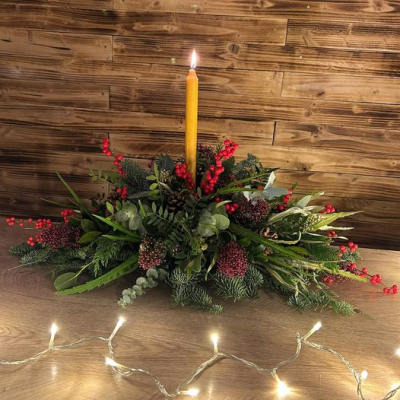 Christmas Table Arrangement | Festive Flowers - Send Christmas cheer with a bouquet of seasonal flowers from your local florist, delivering to Parbold, Newburgh, Appley Bridge, Mawdesley, Rufford, Lathom, Burscough, Wrightington