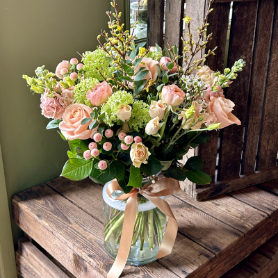 Mothers Day Florist Choice Vase Arrangement (Standard) - Order Mother's Day flowers from Sorrel & Sage Florist, delivery available to Parbold, Newburgh, Skelmersdale, Rufford, Lathom, Burscough, Mawdesley, Wrightington, Appley Bridge.